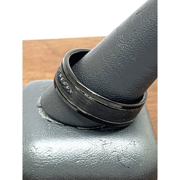 Men's Wedding Band Tungsten Black Gemstones 8mm Wide Ring Size 8 - Picture 8 of 15
